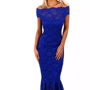 NWT Morgan & Co. off the shoulder blue long dress